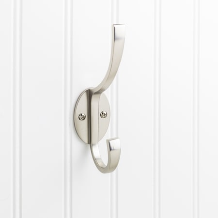 Elements 5-7/8" Satin Nickel Flared Transitional Double Prong Wall Mounted Hook YD55-587SN